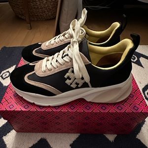 Tory Burch Good Luck Trainer Sneakers Black/Cream 8.5 w/ Box